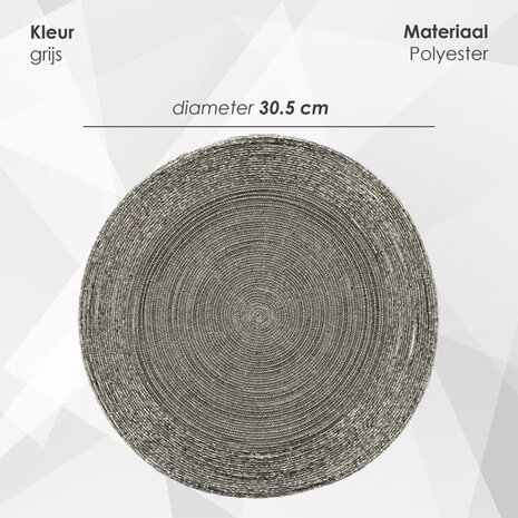 Discountershop Placemats - Round - 30 cm - 4 pieces - Pad - Heat resistant - Dark gray - Luxurious look beaded Placemat