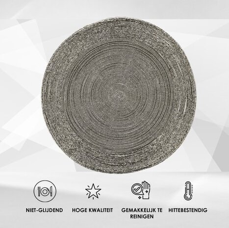 Discountershop Placemats - Round - 30 cm - 4 pieces - Pad - Heat resistant - Dark gray - Luxurious look beaded Placemat
