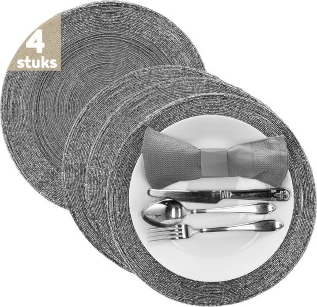 Discountershop Placemats - Rond - 30 cm - 4 stuks - Onderlegger - Hitte bestendig - Donkergrijs - Luxe uitstraling beaded Placemat Discountershop Placemats - Rond - 30 cm - 4 stuks - Onderlegger - Hitte bestendig - Donkergrijs - Luxe uitstraling beaded Placemat
