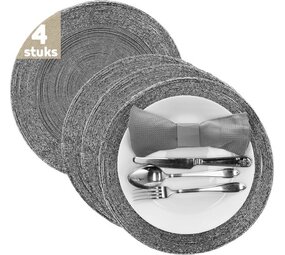 Discountershop Placemats - Rond - 30 cm - 4 stuks - Onderlegger - Hitte bestendig - Donkergrijs - Luxe uitstraling beaded Placemat