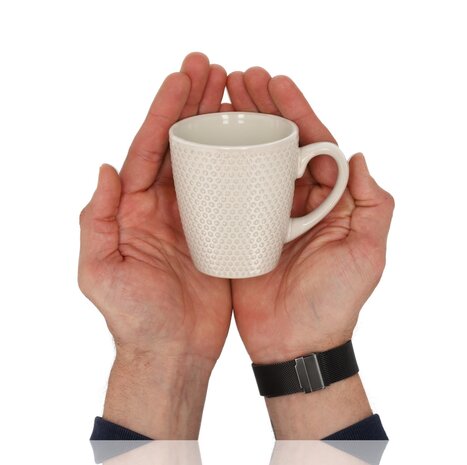 Discountershop Koffiekopjes met Oor – Mokken Set 200ml met Oor – Aardewerk Mokken voor Koffie en Thee – Cappuccino Kopjes & Theemokken – Witte Dots Design