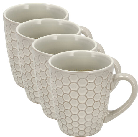 Discountershop Coffee Mugs with Handle – 200ml Ceramic Mugs – Cappuccino and Tea Mugs – Beehive Design – White