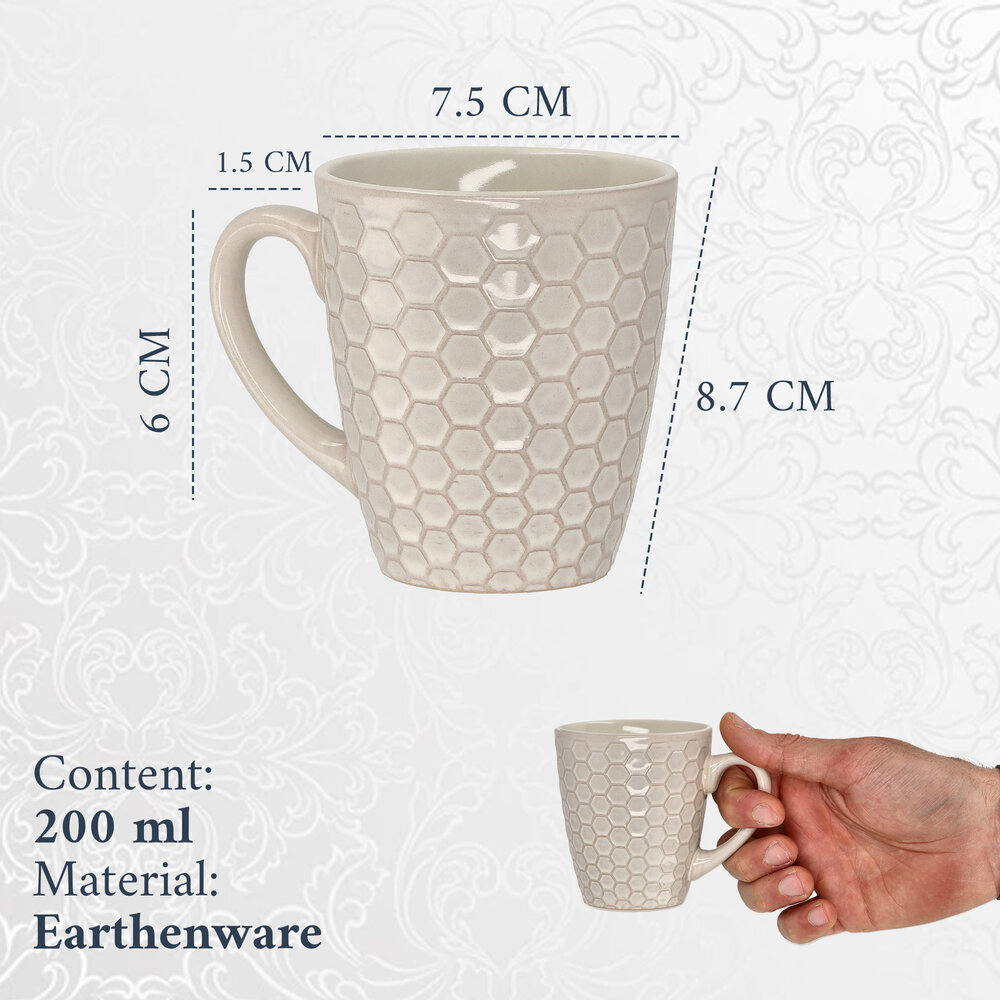 Discountershop Koffiekopjes met Oor – 200ml Aardewerk Mokken – Cappuccino Kopjes en Theemokken – Bijenwaskoek Design – Wit Discountershop Koffiekopjes met Oor – 200ml Aardewerk Mokken – Cappuccino Kopjes en Theemokken – Bijenwaskoek Design – Wit