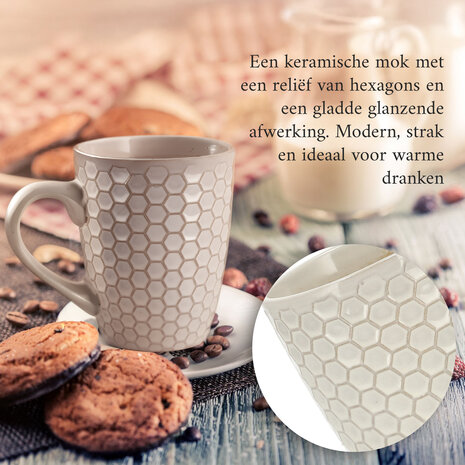 Discountershop Coffee Mugs with Handle – 200ml Ceramic Mugs – Cappuccino and Tea Mugs – Beehive Design – White