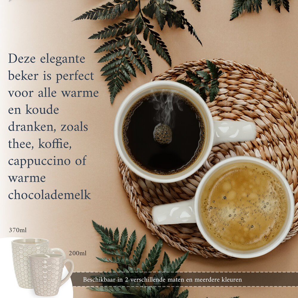 Discountershop Coffee Mugs with Handle – 200ml Ceramic Mugs – Cappuccino and Tea Mugs – Beehive Design – White