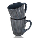 Discountershop Koffiekopjes met Oor – Donkerblauwe Keramische Mokken 200ml – Cappuccino en Theemokken – Herringbone Design