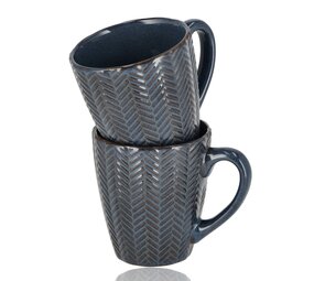 Discountershop Coffee Mugs with Handle – Dark Blue Ceramic Mugs 200ml – Cappuccino and Tea Mugs – Herringbone Design Discountershop Coffee Mugs with Handle – Dark Blue Ceramic Mugs 200ml – Cappuccino and Tea Mugs – Herringbone Design