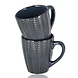 Discountershop Coffee Mugs with Handle – Dark Blue Ceramic Mugs 200ml – Cappuccino and Tea Mugs – Herringbone Design