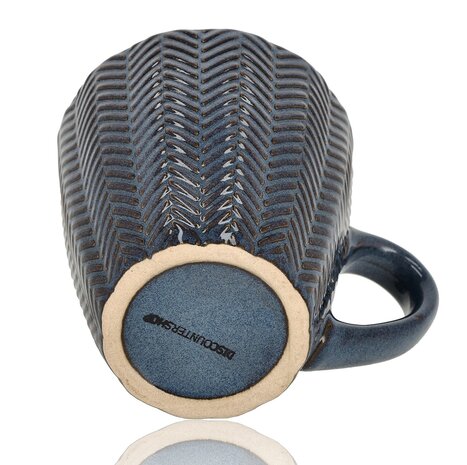 Discountershop Koffiekopjes met Oor – Donkerblauwe Keramische Mokken 200ml – Cappuccino en Theemokken – Herringbone Design
