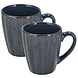 Discountershop Koffiekopjes met Oor – Donkerblauwe Keramische Mokken 200ml – Cappuccino en Theemokken – Herringbone Design