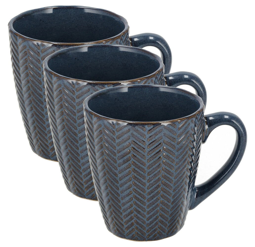 Discountershop Coffee Mugs with Handle – Dark Blue Ceramic Mugs 200ml – Cappuccino and Tea Mugs – Herringbone Design