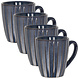 Discountershop Ceramic Coffee Mugs with Handle – Dark Blue Ribbed 200ml Mugs – Cappuccino and Tea Mugs – Vertical Ribbed Design