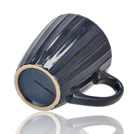 Discountershop Ceramic Coffee Mugs with Handle – Dark Blue Ribbed 200ml Mugs – Cappuccino and Tea Mugs – Vertical Ribbed Design