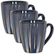 Discountershop Ceramic Coffee Mugs with Handle – Dark Blue Ribbed 200ml Mugs – Cappuccino and Tea Mugs – Vertical Ribbed Design