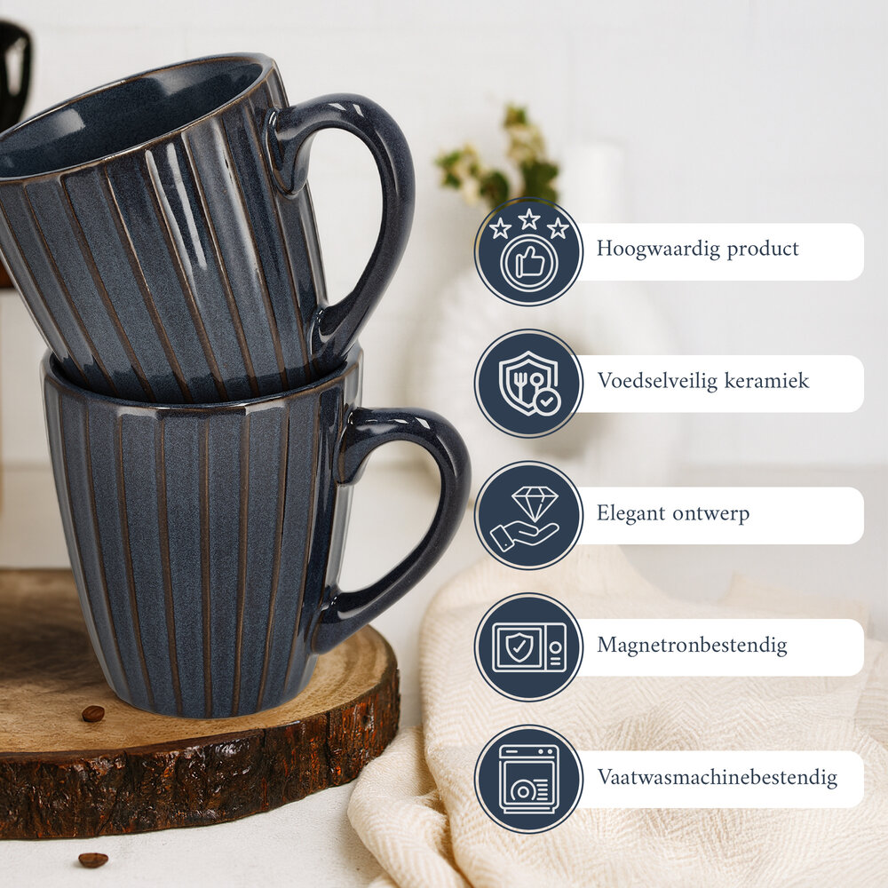 Discountershop Koffiekopjes met Oor – Donkerblauwe Geribbelde Mokken 200ml – Keramische en Aardewerk Koffiemokken – Theemokken en Cappuccino Kopjes – Verticaal Ribbel Design Discountershop Koffiekopjes met Oor – Donkerblauwe Geribbelde Mokken 200ml – Keramische en Aardewerk Koffiemokken – Theemokken en Cappuccino Kopjes – Verticaal Ribbel Design