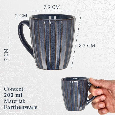 Discountershop Koffiekopjes met Oor – Donkerblauwe Geribbelde Mokken 200ml – Keramische en Aardewerk Koffiemokken – Theemokken en Cappuccino Kopjes – Verticaal Ribbel Design Discountershop Koffiekopjes met Oor – Donkerblauwe Geribbelde Mokken 200ml – Keramische en Aardewerk Koffiemokken – Theemokken en Cappuccino Kopjes – Verticaal Ribbel Design