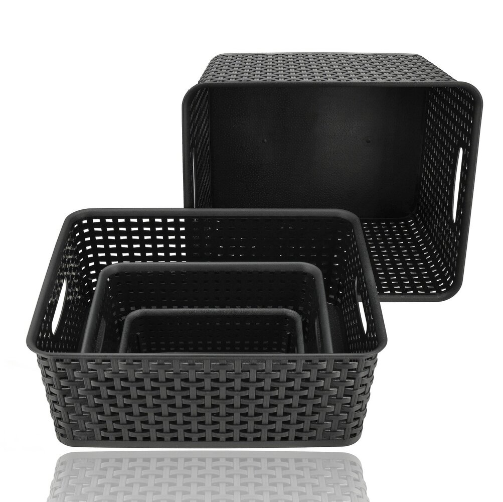 Discountershop Kitchen Cabinet & Wardrobe Storage Basket – 4-Piece Storage Box Set – Woven Storage Baskets & Bins for Organization – Wicker Toy Storage Basket Discountershop Kitchen Cabinet & Wardrobe Storage Basket – 4-Piece Storage Box Set – Woven Storage Baskets & Bins for Organization – Wicker Toy Storage Basket