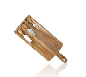 Discountershop Cheese Board with Knives – Bamboo Cheese Board with 3 Cheese Knives – Wooden Serving Board 42×15.5×1.5 cm for Cheese, Charcuterie & Tapas