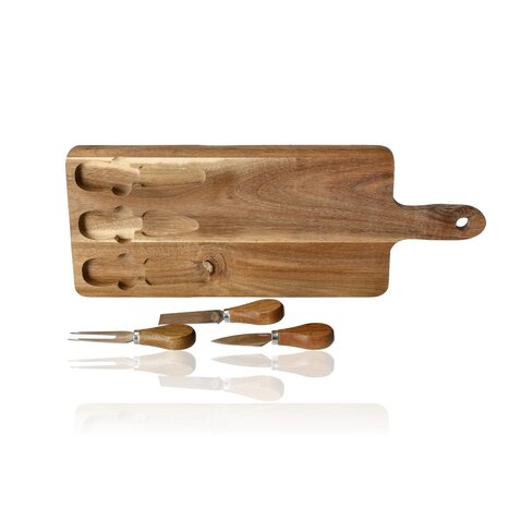 Discountershop Cheese Board with Knives – Bamboo Cheese Board with 3 Cheese Knives – Wooden Serving Board 42×15.5×1.5 cm for Cheese, Charcuterie & Tapas