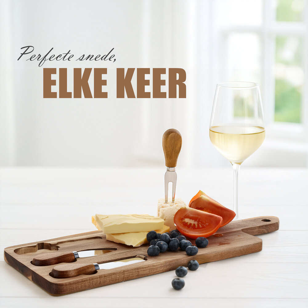 Discountershop Cheese Board with Knives – Bamboo Cheese Board with 3 Cheese Knives – Wooden Serving Board 42×15.5×1.5 cm for Cheese, Charcuterie & Tapas