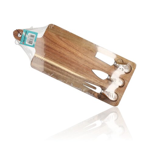 Discountershop Cheese Board with Knives – Bamboo Cheese Board with 3 Cheese Knives – Wooden Serving Board 42×15.5×1.5 cm for Cheese, Charcuterie & Tapas