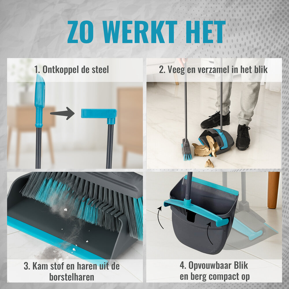 Discountershop Stoffer en Blik met Lange Steel 90 cm – Bezem & Schoonmaakset voor Binnen en Buiten