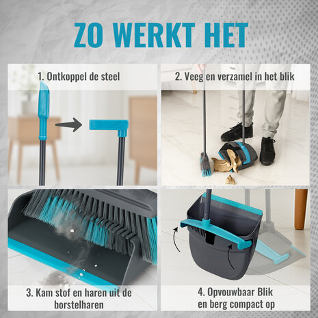 Discountershop Stoffer en Blik met Lange Steel 90 cm – Bezem & Schoonmaakset voor Binnen en Buiten