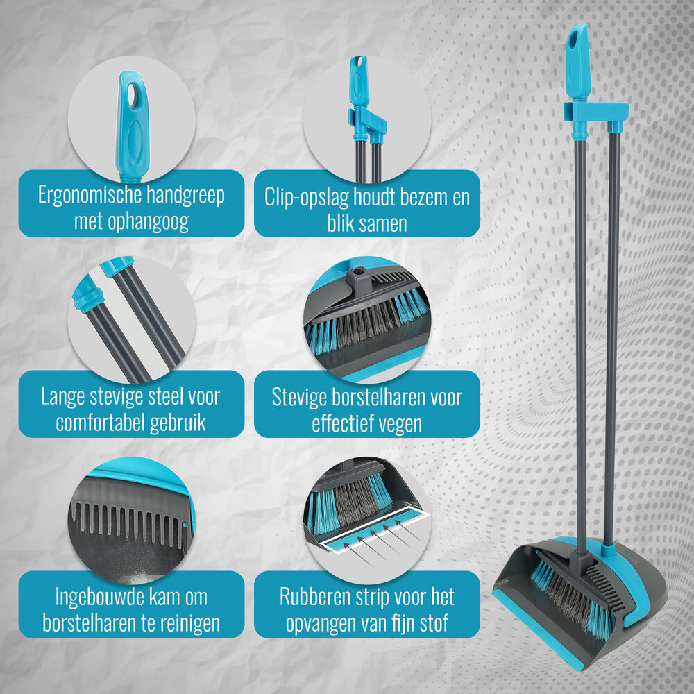 Discountershop Stoffer en Blik met Lange Steel 90 cm – Bezem & Schoonmaakset voor Binnen en Buiten