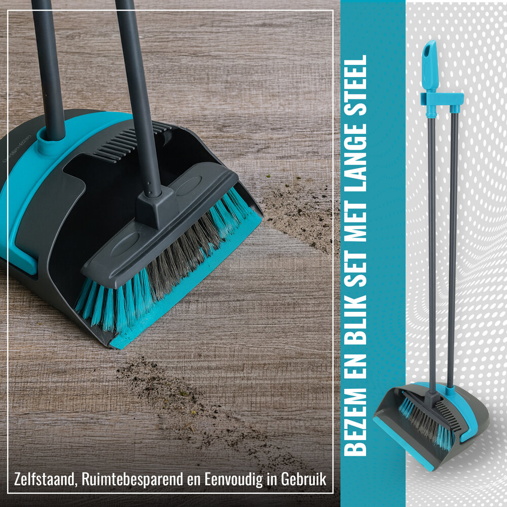 Discountershop Dustpan and Brush Set with Long Handle 90 cm – Indoor & Outdoor Broom Set