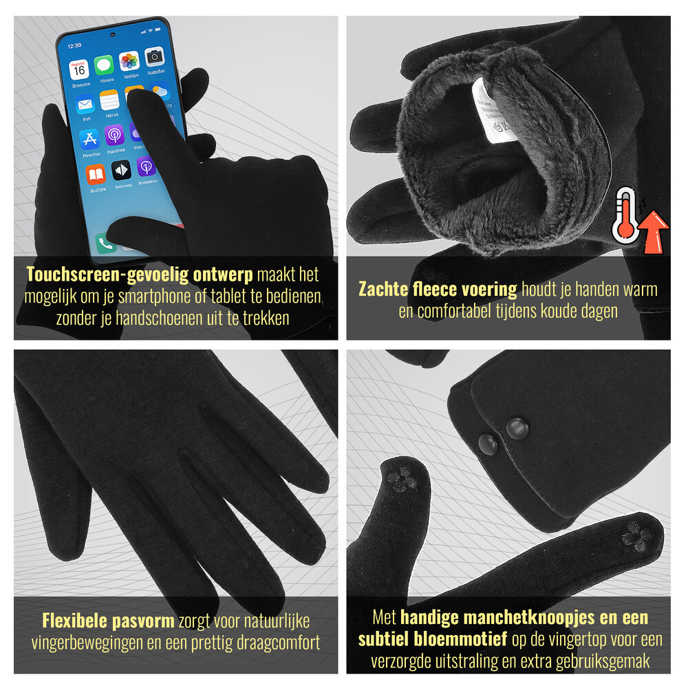 Discountershop Women's Fleece Lined Gloves - S/6 - Women's Winter Gloves - Heated Fashion Gloves - Black