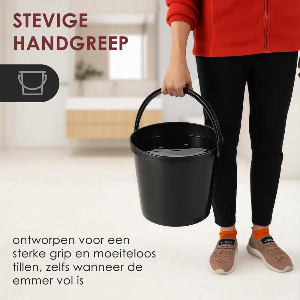 Discountershop Bucket with Lid 14 Liter – Strong Plastic Bucket with Lid and Handle – Black Bucket Non-Slip – Indoor & Outdoor Use Discountershop Bucket with Lid 14 Liter – Strong Plastic Bucket with Lid and Handle – Black Bucket Non-Slip – Indoor & Outdoor Use