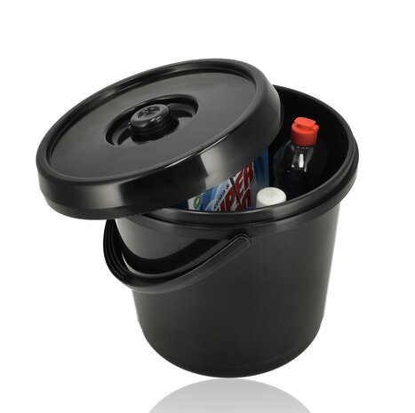 Discountershop Bucket with Lid 16 Liter – Strong Plastic Bucket with Lid and Handle – Black Bucket Non-Slip – Indoor & Outdoor Use