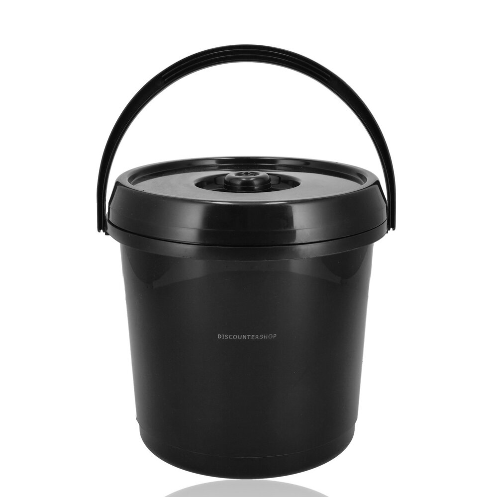 Discountershop Emmer met Deksel 14 Liter – Sterke Kunststof Emmer met Deksel en Handvaten – Zwarte Emmers Deksel Antislip – Binnen & Buiten Gebruik