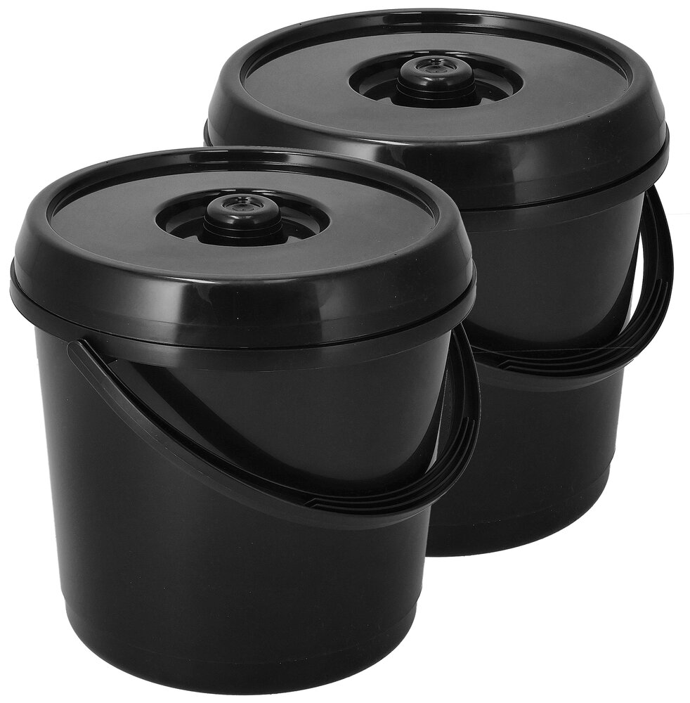 Discountershop Emmer met Deksel 16 Liter – Sterke Kunststof Emmer met Deksel en Handvaten – Zwarte Emmers Deksel Antislip – Binnen & Buiten Gebruik