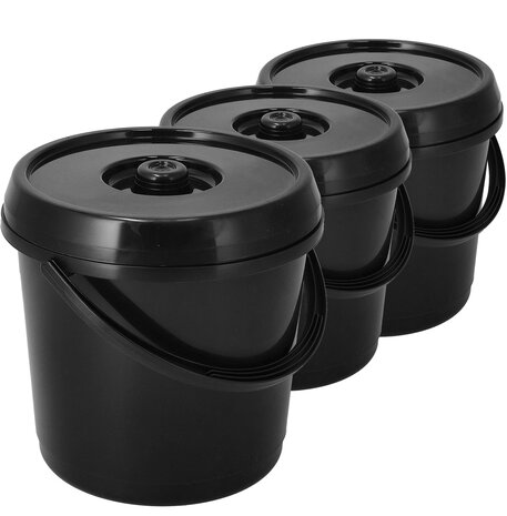 Discountershop Emmer met Deksel 14 Liter – Sterke Kunststof Emmer met Deksel en Handvaten – Zwarte Emmers Deksel Antislip – Binnen & Buiten Gebruik