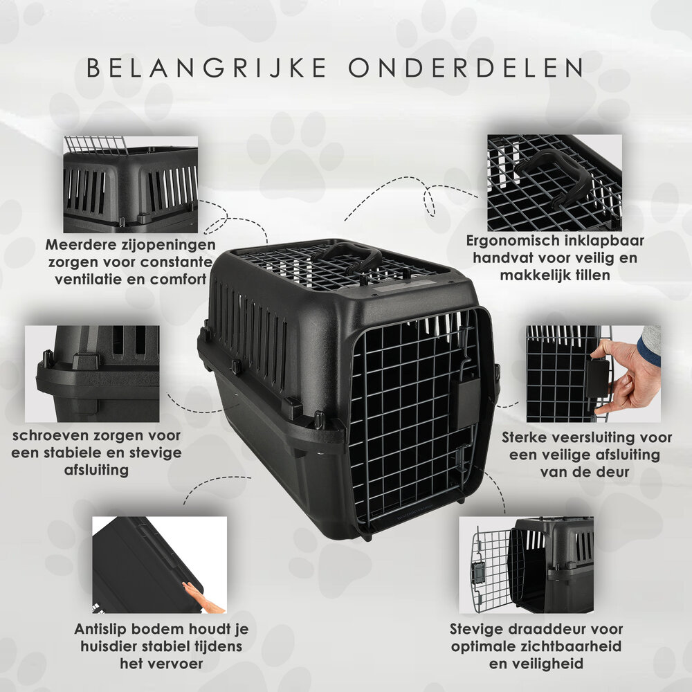Discountershop Kattenbench / Hondenbench Klein 50x35x34 cm – Transportbox Kat & Kleine Hond tot 12 kg – Demontabele Reismand met Schroeven – Draagbare Kunststof Vervoersbox Zwart