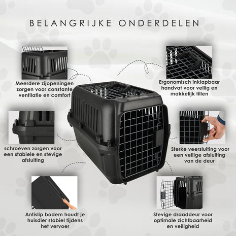 Discountershop Cat Carrier / Small Dog Crate 50x35x34 cm – Pet Transport Box for Cat & Small Dog up to 12 kg – Disassemblable Travel Carrier with Screws – Portable Plastic Pet Carrier Black