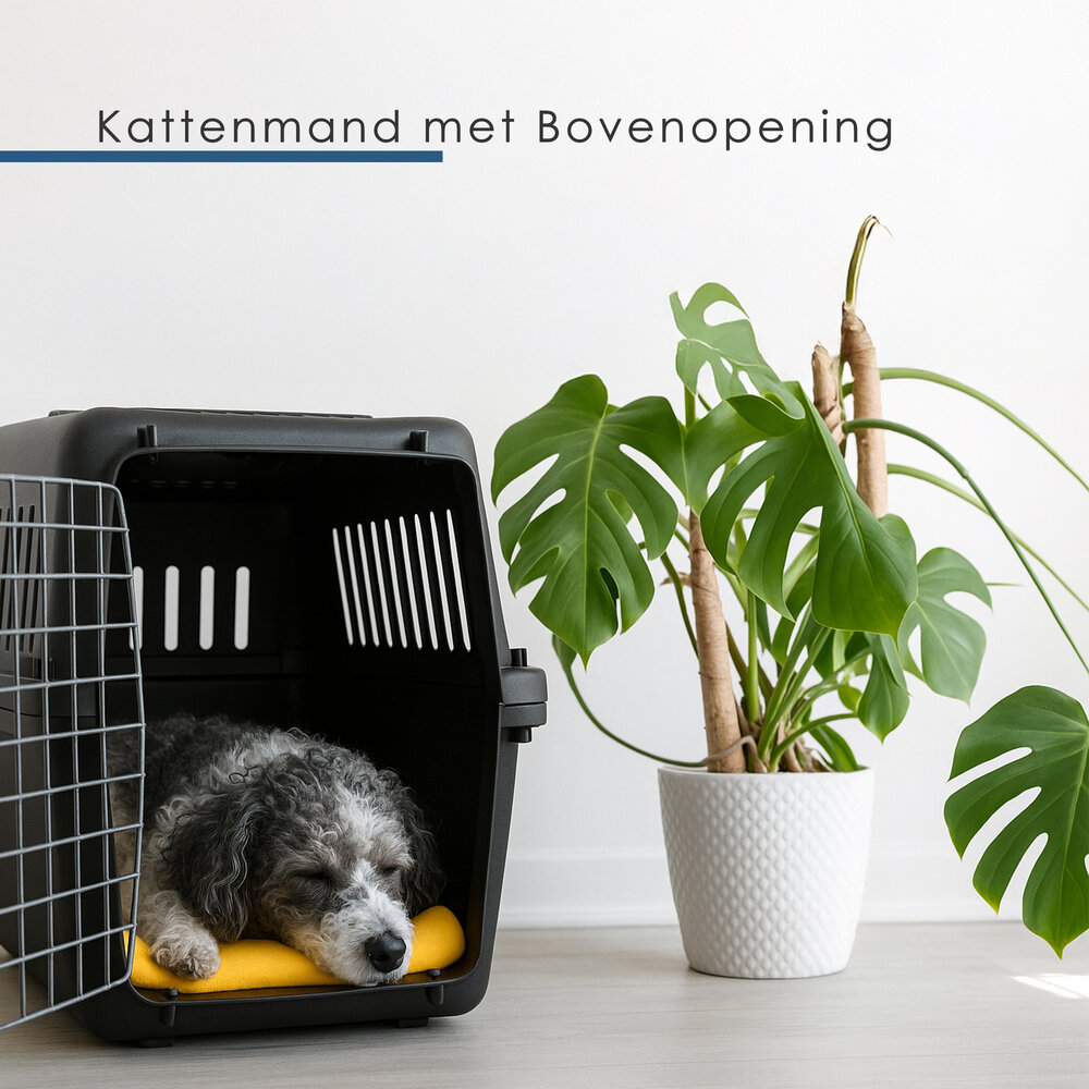 Discountershop Kattenbench / Hondenbench Klein 50x35x34 cm – Transportbox Kat & Kleine Hond tot 12 kg – Demontabele Reismand met Schroeven – Draagbare Kunststof Vervoersbox Zwart