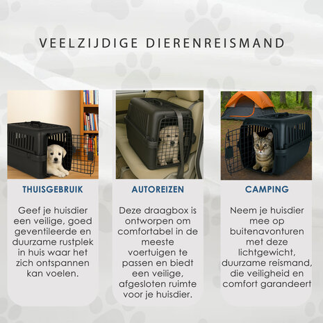 Discountershop Kattenbench / Hondenbench Klein 50x35x34 cm – Transportbox Kat & Kleine Hond tot 12 kg – Demontabele Reismand met Schroeven – Draagbare Kunststof Vervoersbox Zwart