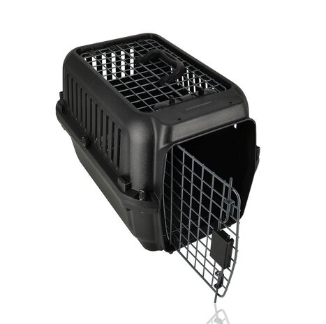Discountershop Kattenbench / Hondenbench Klein 50x35x34 cm – Transportbox Kat & Kleine Hond tot 12 kg – Demontabele Reismand met Schroeven – Draagbare Kunststof Vervoersbox Zwart