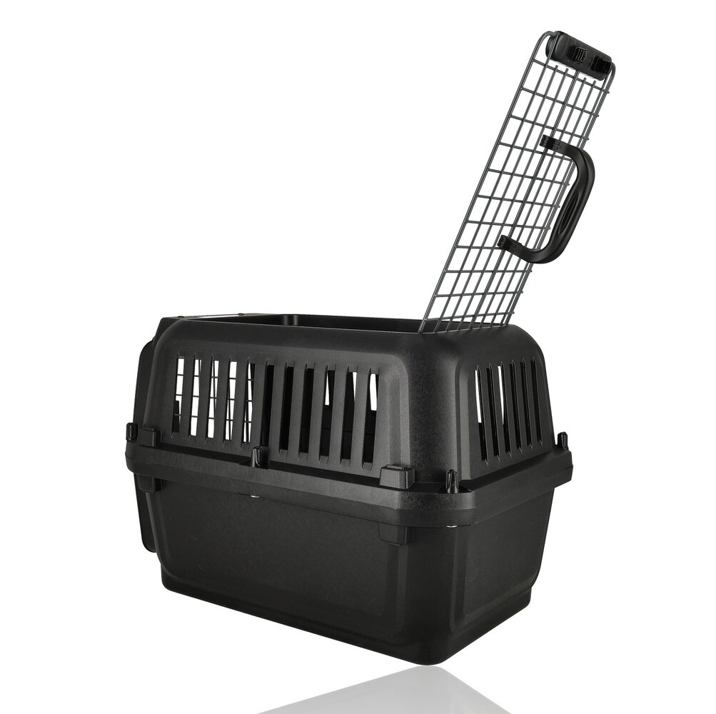 Discountershop Kattenbench / Hondenbench Klein 50x35x34 cm – Transportbox Kat & Kleine Hond tot 12 kg – Demontabele Reismand met Schroeven – Draagbare Kunststof Vervoersbox Zwart