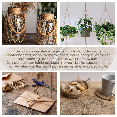 Discountershop Jute Touw 3mm – 2x 74m Natuurlijk Bindtouw – Goedkoop Touw voor Hobby, Tuin, Cadeauverpakking & Decoratie - Copy