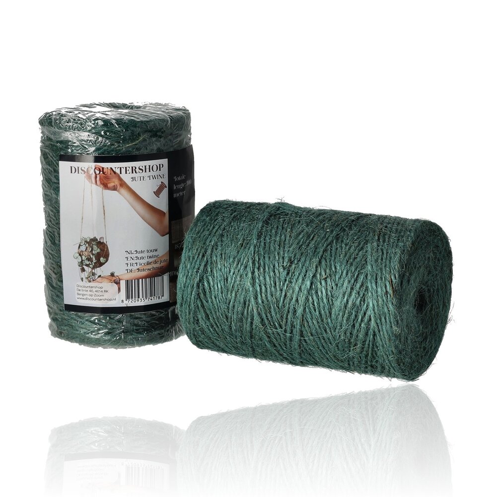 Discountershop Jute Rope 200 Meters 2 Pieces (400m) – Jute Cord Green – Natural Binding Twine – Thick Jute Rope for Garden, Packaging and Decoration