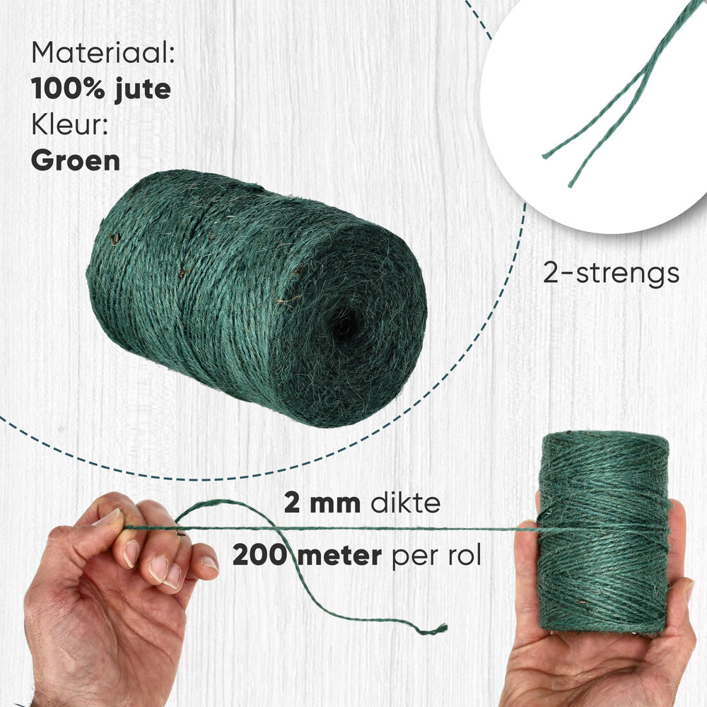 Discountershop Jute Rope 200 Meters 2 Pieces (400m) – Jute Cord Green – Natural Binding Twine – Thick Jute Rope for Garden, Packaging and Decoration
