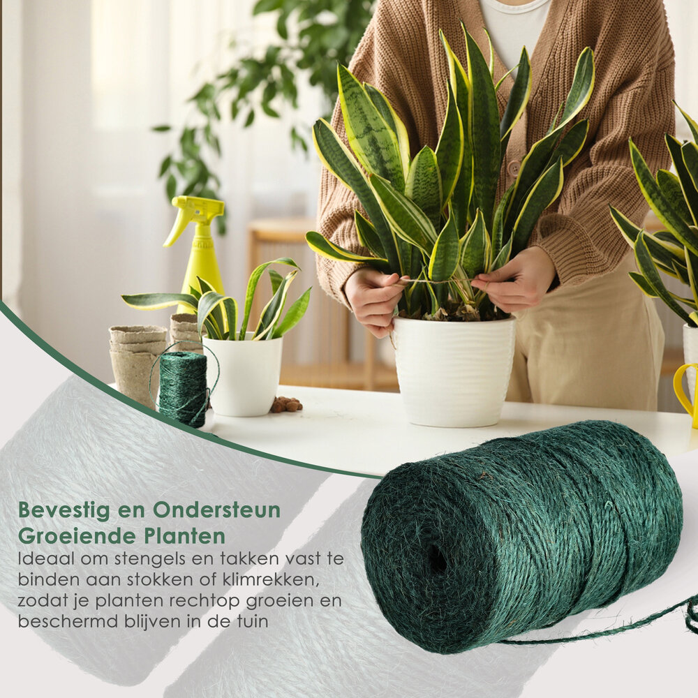 Discountershop Jute Touw 200 Meter 2 Stuks (400m) – Jute Koord Groen – Natuurlijk Bindtouw – Dik Jute Touw voor Tuin, Verpakking en Decoratie