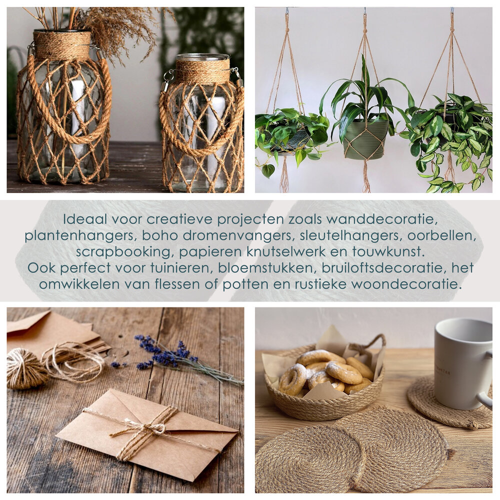 Discountershop Jute Touw 200 Meter 2 Stuks (400m) – Jute Koord Groen – Natuurlijk Bindtouw – Dik Jute Touw voor Tuin, Verpakking en Decoratie