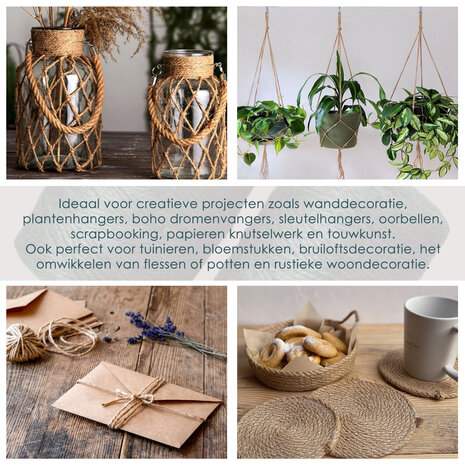 Discountershop Jute Touw 200 Meter 2 Stuks (400m) – Jute Koord Groen – Natuurlijk Bindtouw – Dik Jute Touw voor Tuin, Verpakking en Decoratie