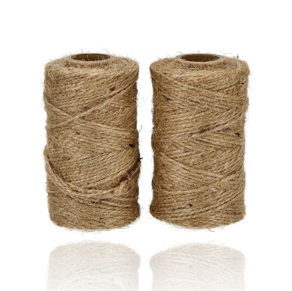 Discountershop Jute Rope 2x 65 Meters – Natural Brown Binding Twine – Thick Jute Rope for Crafts, Garden, Decoration and Packaging