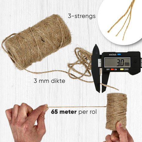 Discountershop Jute Touw 2x 65 Meter – Natuurlijk Bruin Bindtouw – Dik Jute Touw voor Knutselen, Tuin, Decoratie en Verpakking