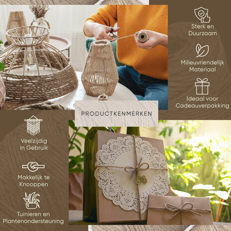 Discountershop Jute Touw 2x 65 Meter – Natuurlijk Bruin Bindtouw – Dik Jute Touw voor Knutselen, Tuin, Decoratie en Verpakking